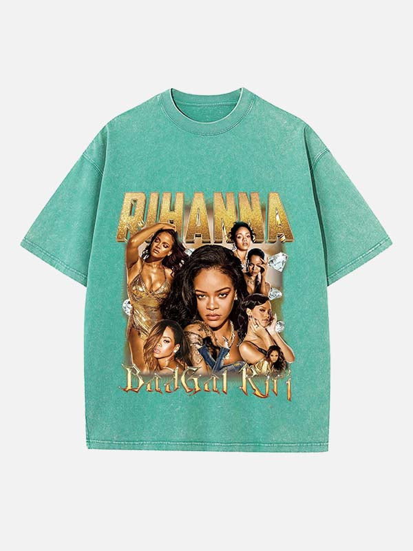 Rihanna Print Round Neck T-shirt